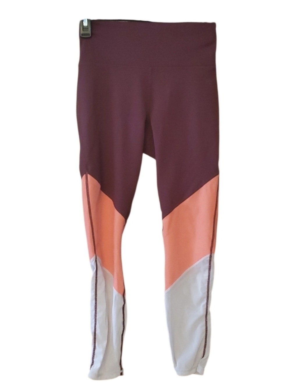 Fabletics Powerhold Maroon, Bright Pink, Cream Mesh Colorblock Athletic Leggings
